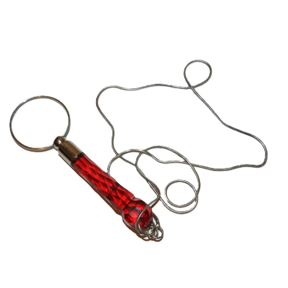 Vintage Silver Tone Fancy Etched Ruby Red Glass Handled Magnifier Glass